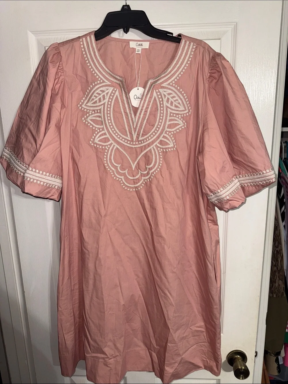 Oddi Pink Embroidered Mini Dress